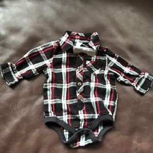 Old Navy bowtie plaid onesie